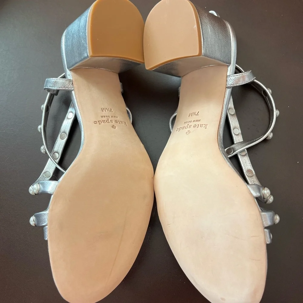 Kate Spade “Wynne” Silver Block Sandals